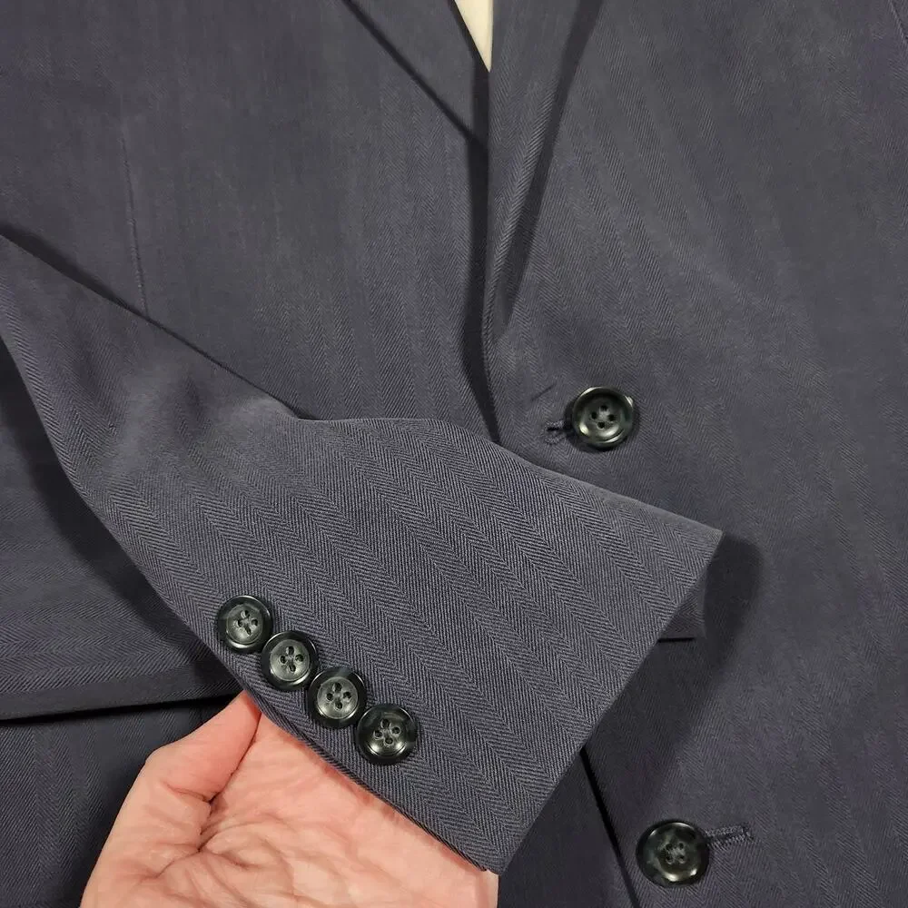 Oscar de la Renta Men Silk Blazer Jacket Sz 46L Blue Two Button Career Office